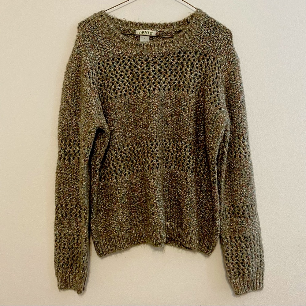 Orvis Marled Open Knit Long Sleeve Boatneck Sweater Medium